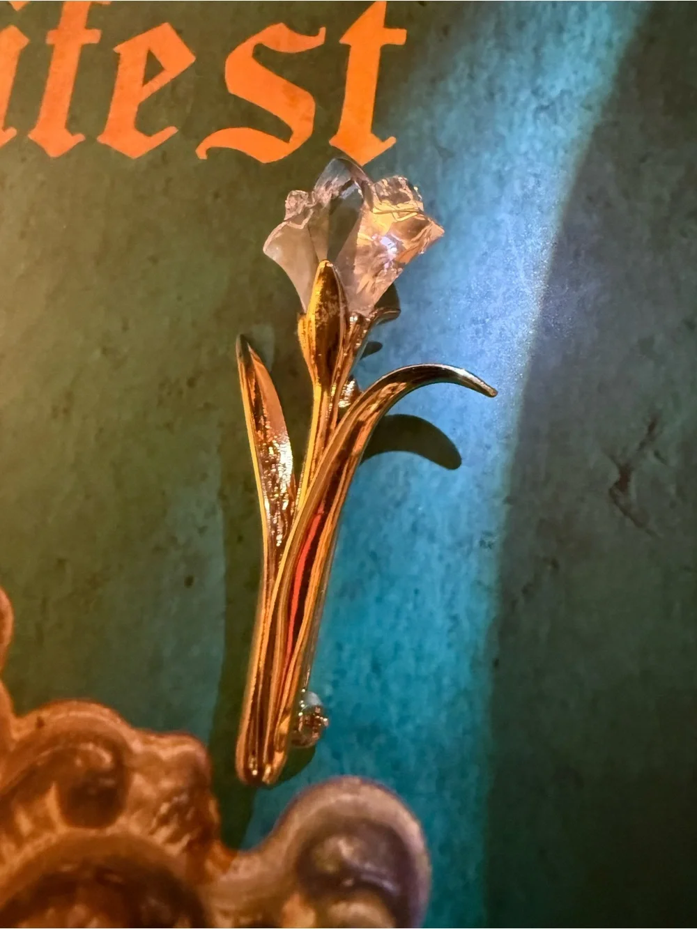 Swarovski Gold Tulip Brooch with Clear Crystal Flower